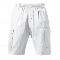 Sale OUKU Men's Linen Shorts Summer Shorts Beach Shorts Pocket Drawstring Elastic Waist Plain Comfort Breathable Short Vacation Holiday Beach Hawaiian Boho Black White