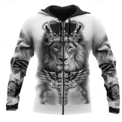 Outlet OUKU Men's Lion Graphic Prints Hoodie Hoodies Sweatshirt Streetwear Casual Long Sleeve Hooded Sports & Outdoor Daily Sports Yellow / Black Black & Yellow Zipper Print Spring & Fall Designer