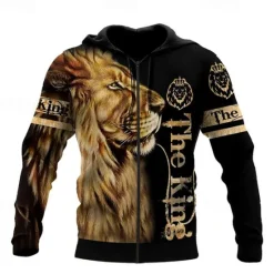 Outlet OUKU Men's Lion Graphic Prints Hoodie Hoodies Sweatshirt Streetwear Casual Long Sleeve Hooded Sports & Outdoor Daily Sports Yellow / Black Black & Yellow Zipper Print Spring & Fall Designer