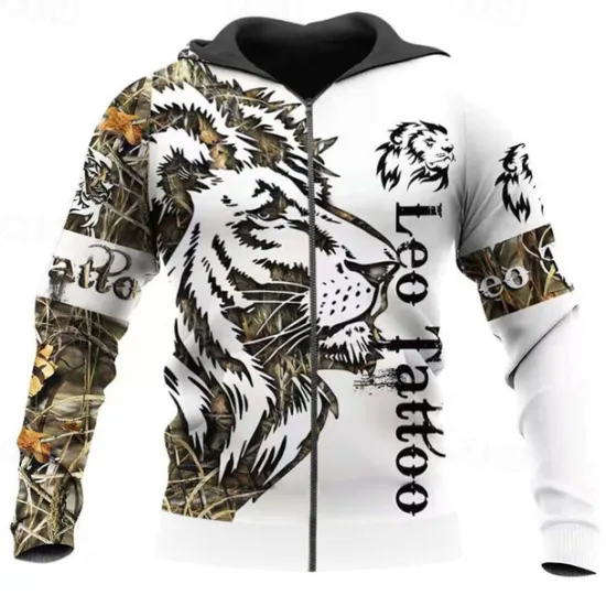 Outlet OUKU Men's Lion Graphic Prints Hoodie Hoodies Sweatshirt Streetwear Casual Long Sleeve Hooded Sports & Outdoor Daily Sports Yellow / Black Black & Yellow Zipper Print Spring & Fall Designer
