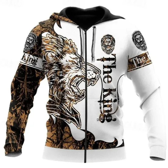 Outlet OUKU Men's Lion Graphic Prints Hoodie Hoodies Sweatshirt Streetwear Casual Long Sleeve Hooded Sports & Outdoor Daily Sports Yellow / Black Black & Yellow Zipper Print Spring & Fall Designer