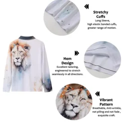 OUKU Men's Lion Polo Shirts Golf Shirt Long Sleeve Polo Shirts Collared Shirts Casual Funny Streetwear Vacation Wear Party Outfits Buttons 3D Print Light Pink White Crystal / Orange