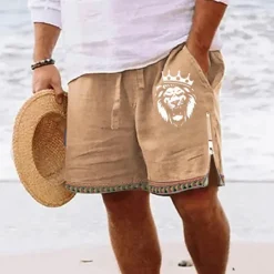 Sale OUKU Men's Lion Shorts Summer Shorts Beach Shorts Mid Waist Hawaiian Casual Daily Holiday Going out Zipper Drawstring Elastic Waist Designer Clothing Apparel
