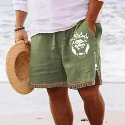 Sale OUKU Men's Lion Shorts Summer Shorts Beach Shorts Mid Waist Hawaiian Casual Daily Holiday Going out Zipper Drawstring Elastic Waist Designer Clothing Apparel