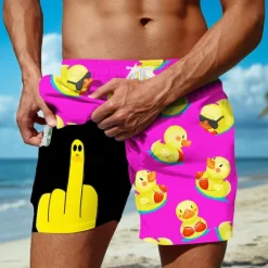 Online OUKU Men's Little Yellow Duck Funny Lined Shorts 2 in 1 Board Shorts Swim Shorts Mid Waist Hawaiian Holiday Beach Wear Side Pockets With Compression Liner Elastic Drawstring Waist Designer Clothing Apparel