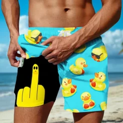 Online OUKU Men's Little Yellow Duck Funny Lined Shorts 2 in 1 Board Shorts Swim Shorts Mid Waist Hawaiian Holiday Beach Wear Side Pockets With Compression Liner Elastic Drawstring Waist Designer Clothing Apparel