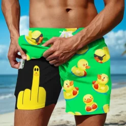 Online OUKU Men's Little Yellow Duck Funny Lined Shorts 2 in 1 Board Shorts Swim Shorts Mid Waist Hawaiian Holiday Beach Wear Side Pockets With Compression Liner Elastic Drawstring Waist Designer Clothing Apparel