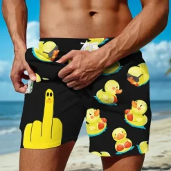 Online OUKU Men's Little Yellow Duck Funny Lined Shorts 2 in 1 Board Shorts Swim Shorts Mid Waist Hawaiian Holiday Beach Wear Side Pockets With Compression Liner Elastic Drawstring Waist Designer Clothing Apparel