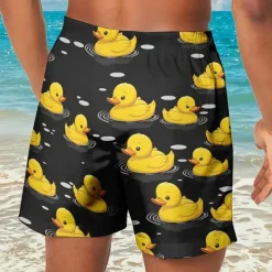 Outlet OUKU Men's Little Yellow Duck Funny Swim Trunks Swim Shorts Board Shorts Mid Waist Streetwear Hawaiian Beach Vacation Wear Side Pockets Mesh Lining Elastic Drawstring Waist Designer Clothing Apparel