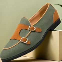 Online OUKU Men's Loafers & Slip-Ons Penny Loafers Suede Nylon Comfortable Slip Resistant Loafer Buckle White Green Color Block