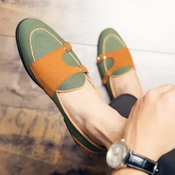 Online OUKU Men's Loafers & Slip-Ons Penny Loafers Suede Nylon Comfortable Slip Resistant Loafer Buckle White Green Color Block