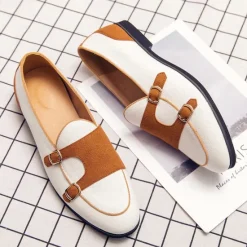 Online OUKU Men's Loafers & Slip-Ons Penny Loafers Suede Nylon Comfortable Slip Resistant Loafer Buckle White Green Color Block
