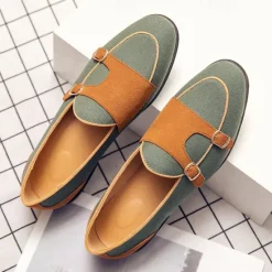 Online OUKU Men's Loafers & Slip-Ons Penny Loafers Suede Nylon Comfortable Slip Resistant Loafer Buckle White Green Color Block