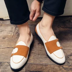 Online OUKU Men's Loafers & Slip-Ons Penny Loafers Suede Nylon Comfortable Slip Resistant Loafer Buckle White Green Color Block