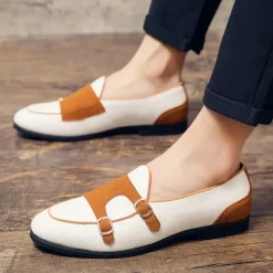 Online OUKU Men's Loafers & Slip-Ons Penny Loafers Suede Nylon Comfortable Slip Resistant Loafer Buckle White Green Color Block