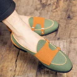 Online OUKU Men's Loafers & Slip-Ons Penny Loafers Suede Nylon Comfortable Slip Resistant Loafer Buckle White Green Color Block