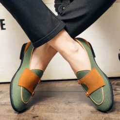 Online OUKU Men's Loafers & Slip-Ons Penny Loafers Suede Nylon Comfortable Slip Resistant Loafer Buckle White Green Color Block
