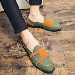 Online OUKU Men's Loafers & Slip-Ons Penny Loafers Suede Nylon Comfortable Slip Resistant Loafer Buckle White Green Color Block