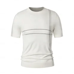 Sale OUKU Men's Lyocell T Shirt Horizontal Vertical Stripes Crew Neck School Training Short Sleeve Side Stripe Stripe Clothing Apparel Knitwear Vacation Vintage Neutral