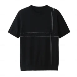 Sale OUKU Men's Lyocell T Shirt Horizontal Vertical Stripes Crew Neck School Training Short Sleeve Side Stripe Stripe Clothing Apparel Knitwear Vacation Vintage Neutral
