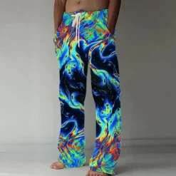 Discount OUKU Men's Marble Abstract Liquid Art Trousers Baggy Pants Casual Pants Mid Waist Casual Outdoor Vacation Drawstring Side Pockets Elastic Waist Summer Spring 3D Print Black Blue Brown