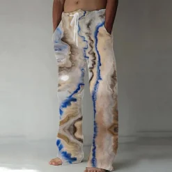 Discount OUKU Men's Marble Abstract Liquid Art Trousers Baggy Pants Casual Pants Mid Waist Casual Outdoor Vacation Drawstring Side Pockets Elastic Waist Summer Spring 3D Print Black Blue Brown