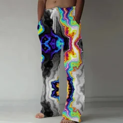 Discount OUKU Men's Marble Abstract Liquid Art Trousers Baggy Pants Casual Pants Mid Waist Casual Outdoor Vacation Drawstring Side Pockets Elastic Waist Summer Spring 3D Print Black Blue Brown