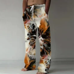 Discount OUKU Men's Marble Abstract Liquid Art Trousers Baggy Pants Casual Pants Mid Waist Casual Outdoor Vacation Drawstring Side Pockets Elastic Waist Summer Spring 3D Print Black Blue Brown