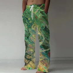 Discount OUKU Men's Marble Abstract Liquid Art Trousers Baggy Pants Casual Pants Mid Waist Casual Outdoor Vacation Drawstring Side Pockets Elastic Waist Summer Spring 3D Print Black Blue Brown