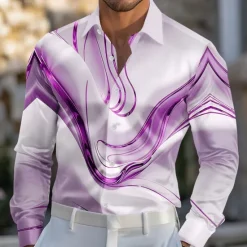 New OUKU Men's Marble Abstract Liquid Art Satin Shirt Dress Shirt Long Sleeve Fashion Casual Vacation Dailywear Summer Spring Fall Turndown 3D Print Button Up Shirts Blue Purple Gold Green