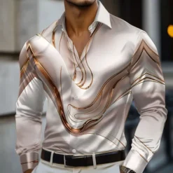 Clearance OUKU Men's Marble Abstract Liquid Art Satin Shirt Dress Shirt Long Sleeve Fashion Casual Vacation Holiday Summer Spring Fall Turndown Collared Shirts 3D Print Button Up Shirts Pink Blue Gold Green Gray
