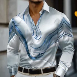 Clearance OUKU Men's Marble Abstract Liquid Art Satin Shirt Dress Shirt Long Sleeve Fashion Casual Vacation Holiday Summer Spring Fall Turndown Collared Shirts 3D Print Button Up Shirts Pink Blue Gold Green Gray