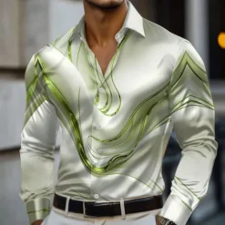 Clearance OUKU Men's Marble Abstract Liquid Art Satin Shirt Dress Shirt Long Sleeve Fashion Casual Vacation Holiday Summer Spring Fall Turndown Collared Shirts 3D Print Button Up Shirts Pink Blue Gold Green Gray