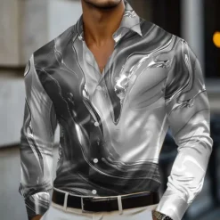 Online OUKU Men's Marble Abstract Liquid Art Shirt Satin Shirt Dress Shirt Long Sleeve Fashion Casual Vacation Dailywear Summer Spring Fall Turndown 3D Print Button Up Shirts Blue green Red Blue Green Gray