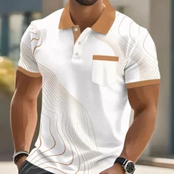 OUKU Men's Marble Line Polo Short Sleeve Polo Shirts Collared Shirts Business Casual Outdoor Business Athleisure Daily Wear Buttons Pocket 3D Print Summer Black Light Brown Blue