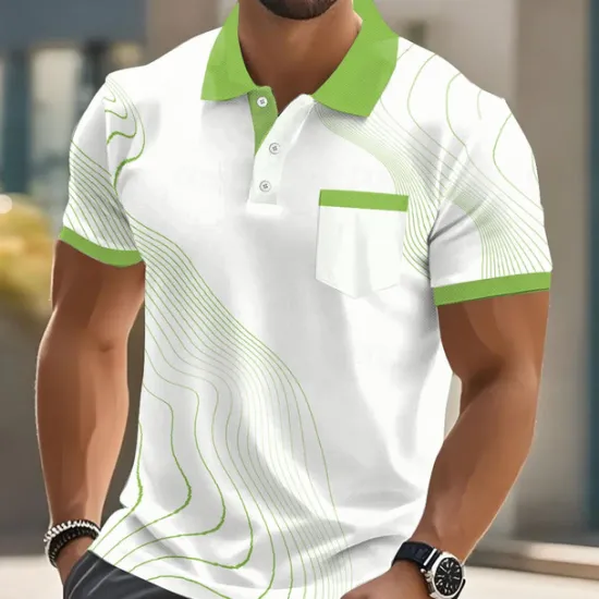 OUKU Men's Marble Line Polo Short Sleeve Polo Shirts Collared Shirts Business Casual Outdoor Business Athleisure Daily Wear Buttons Pocket 3D Print Summer Black Light Brown Blue