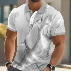 Best OUKU Men's Marble Polo Short Sleeve Polo Shirts Collared Shirts Business Casual Outdoor Athleisure Daily Wear 3D Print Buttons Summer Blue Purple Gold