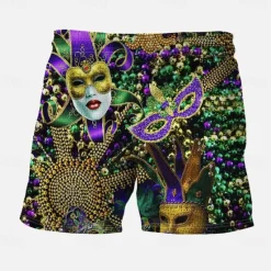 Clearance OUKU Men's Mardi Gras Carnival Swim Trunks Swim Shorts Board Shorts Mid Waist Vintage Streetwear Casual Daily Holiday Pocket Drawstring Elastic Waist Designer Clothing Apparel Purple