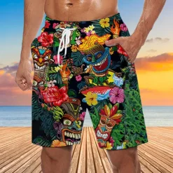 Best OUKU Men's Mask Flower / Plants Swim Trunks Swim Shorts Board Shorts Mid Waist Hawaiian Ethnic Boho Casual Daily Holiday Drawstring with Mesh lining Elastic Waist Designer Clothing Apparel