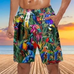 Best OUKU Men's Mask Flower / Plants Swim Trunks Swim Shorts Board Shorts Mid Waist Hawaiian Ethnic Boho Casual Daily Holiday Drawstring with Mesh lining Elastic Waist Designer Clothing Apparel