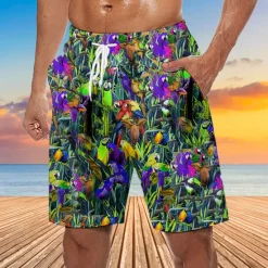 Best OUKU Men's Mask Flower / Plants Swim Trunks Swim Shorts Board Shorts Mid Waist Hawaiian Ethnic Boho Casual Daily Holiday Drawstring with Mesh lining Elastic Waist Designer Clothing Apparel