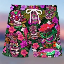 Online OUKU Men's Mask Flower / Plants Swimming Trunks Board Shorts Swim Shorts Mid Waist Hawaiian Ethnic Boho Casual Daily Holiday Drawstring with Mesh lining Elastic Waist Designer Clothing Apparel