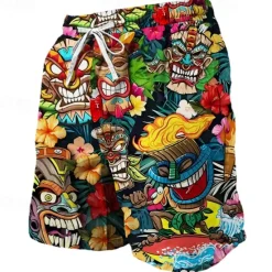 Best OUKU Men's Mask Indian Culture Flower / Plants Swim Trunks Swim Shorts Board Shorts Mid Waist Fashion Streetwear Designer Casual Daily Holiday Pocket Drawstring Elastic Waist Designer Clothing Apparel Yellow blue