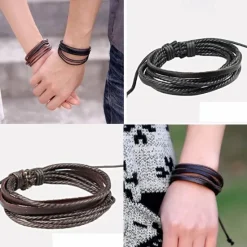Best OUKU Men's Men Women 1PC Cuff Links Vintage Bracelet Loom Bracelet Gift Beach Retro Adjustable Simple European Black Brown