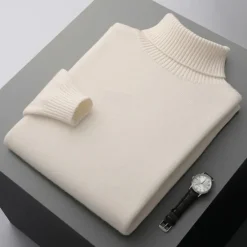 Outlet OUKU Men's Merino Wool Turtleneck Sweater Knit Solid Color Turtleneck Knitwear Elegant Christmas Outdoor Clothing Apparel Fall Winter Black White S M L