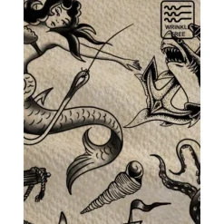 Sale OUKU Men's Mermaid Anchor Shirt Button Up Shirt Short Sleeve Vintage Fashion Designer Outdoor Daily Holiday Summer Spring Turndown Print Button-Down White Blue Sky Blue Green Khaki