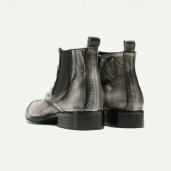 Best OUKU Men's Metallic Silver Leather Chelsea Motorcycle Boots – Pointed Toe Ankle Boots with Studded Detailing and Metal Toe Cap Gray
