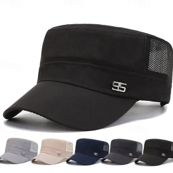 Hot OUKU Men's Military Cap Cadet Hat Black Deep Blue Polyester Travel Beach Outdoor Vacation Plain Adjustable Sunscreen Breathable