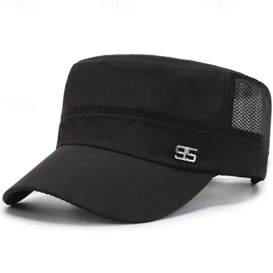 Hot OUKU Men's Military Cap Cadet Hat Black Deep Blue Polyester Travel Beach Outdoor Vacation Plain Adjustable Sunscreen Breathable