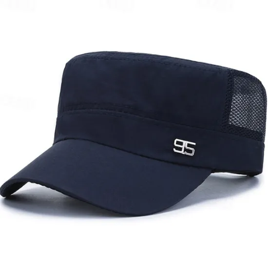 Hot OUKU Men's Military Cap Cadet Hat Black Deep Blue Polyester Travel Beach Outdoor Vacation Plain Adjustable Sunscreen Breathable